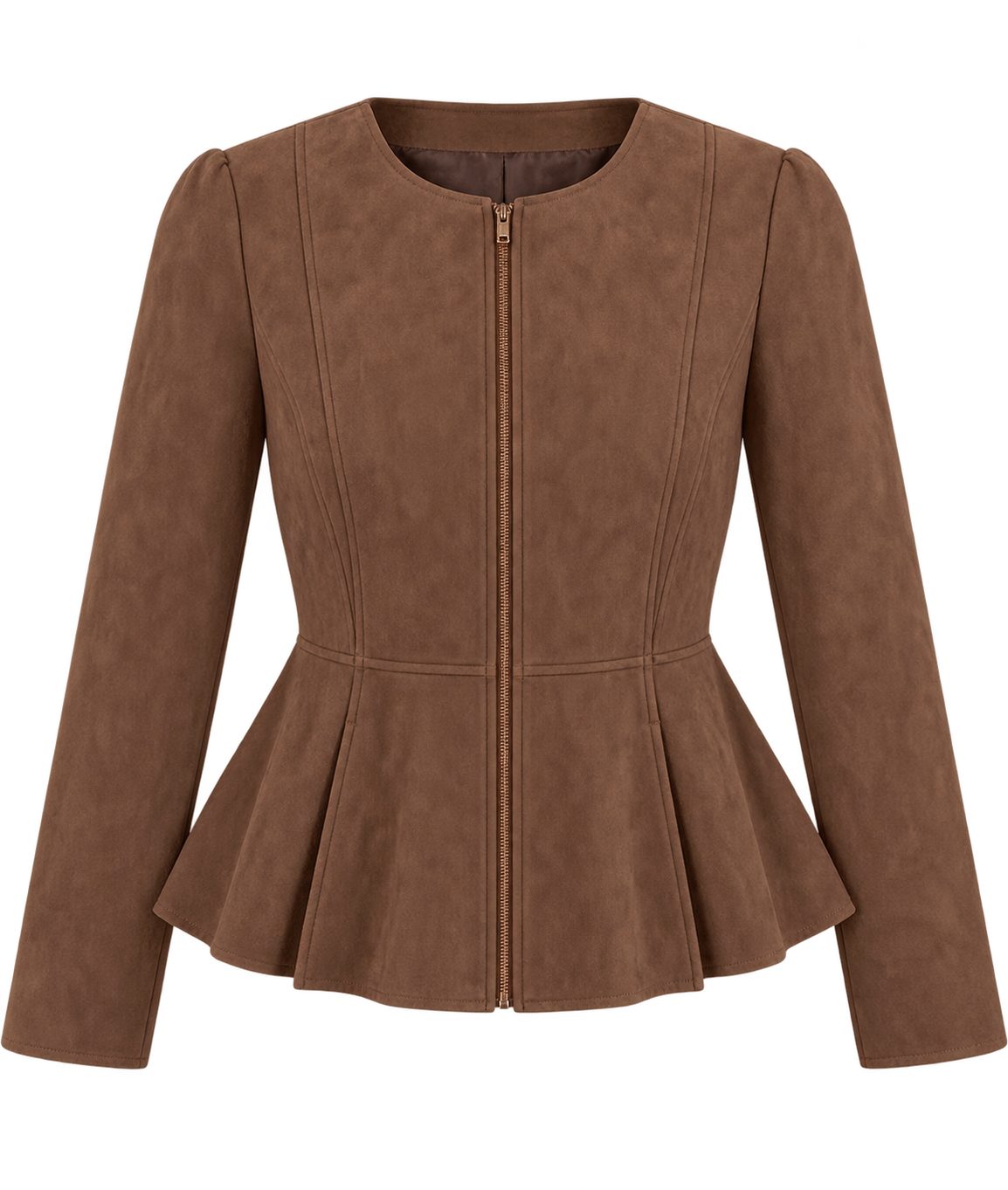 SHE by Be Still — The Paris Peplum Jacket in brown suede