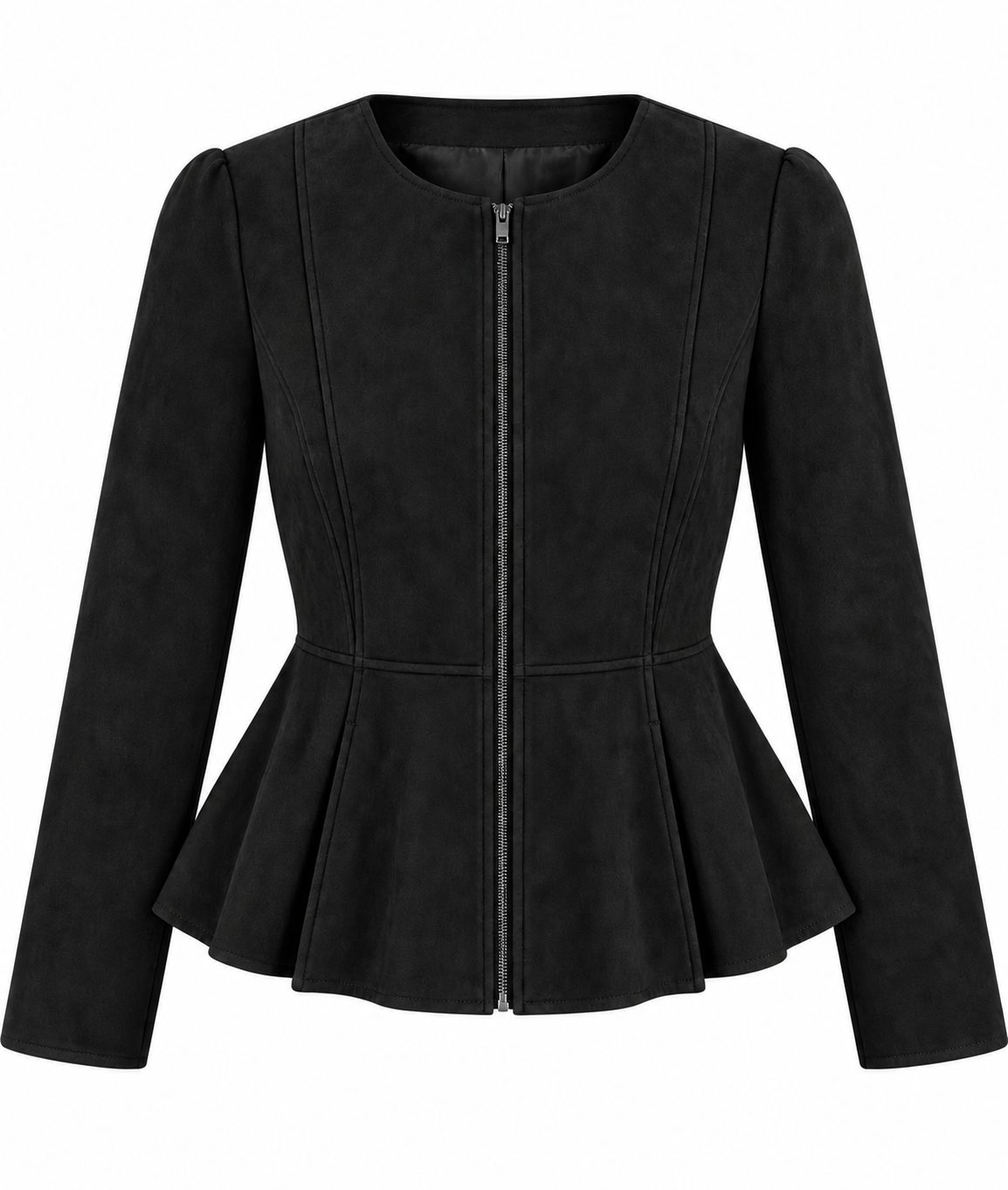 The Paris Peplum Jacket — black suede